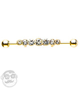 14G Gold PVD CZ Channel Industrial Barbell