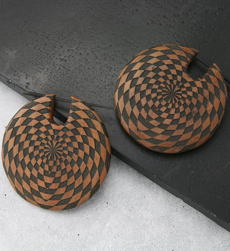 Checker Saba Wood Disk Earrings