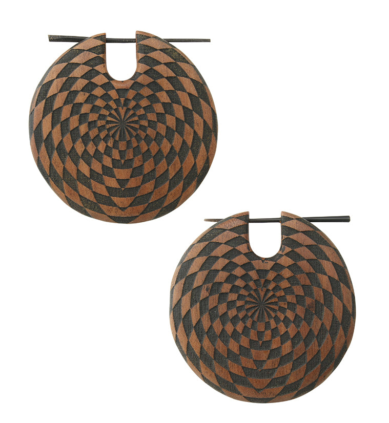 Checker Saba Wood Disk Earrings