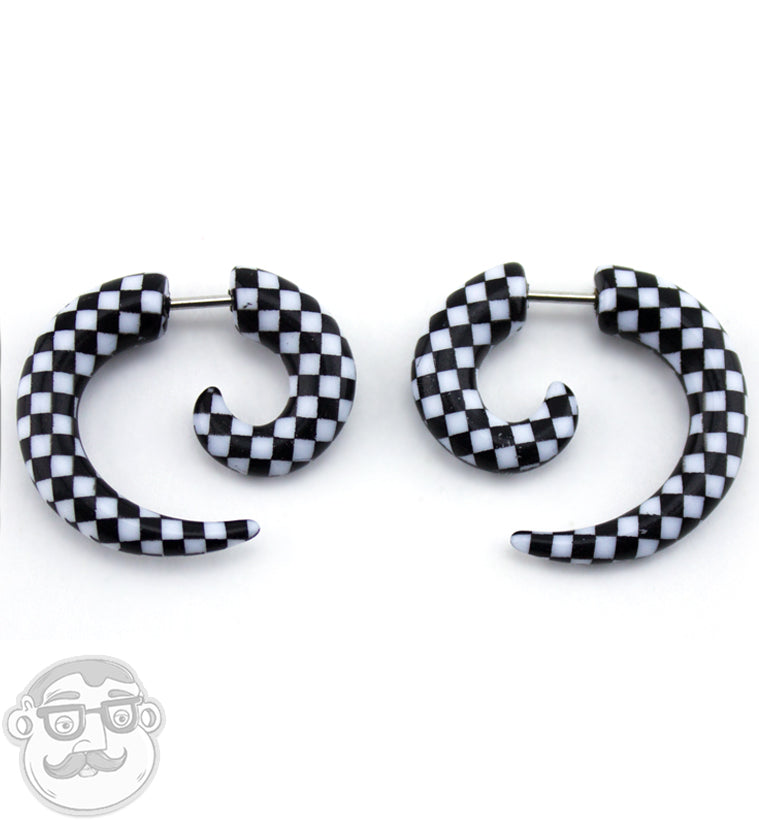 16G Black & White Checker Spirals Fake Plugs / Gauges
