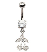 Cherry CZ Dangle Stainless Steel Belly Button Ring