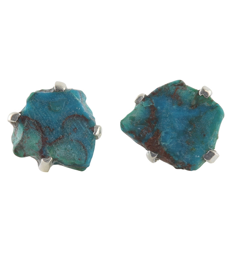 Chrysocolla Stone Prong Set Sterling Silver Earrings
