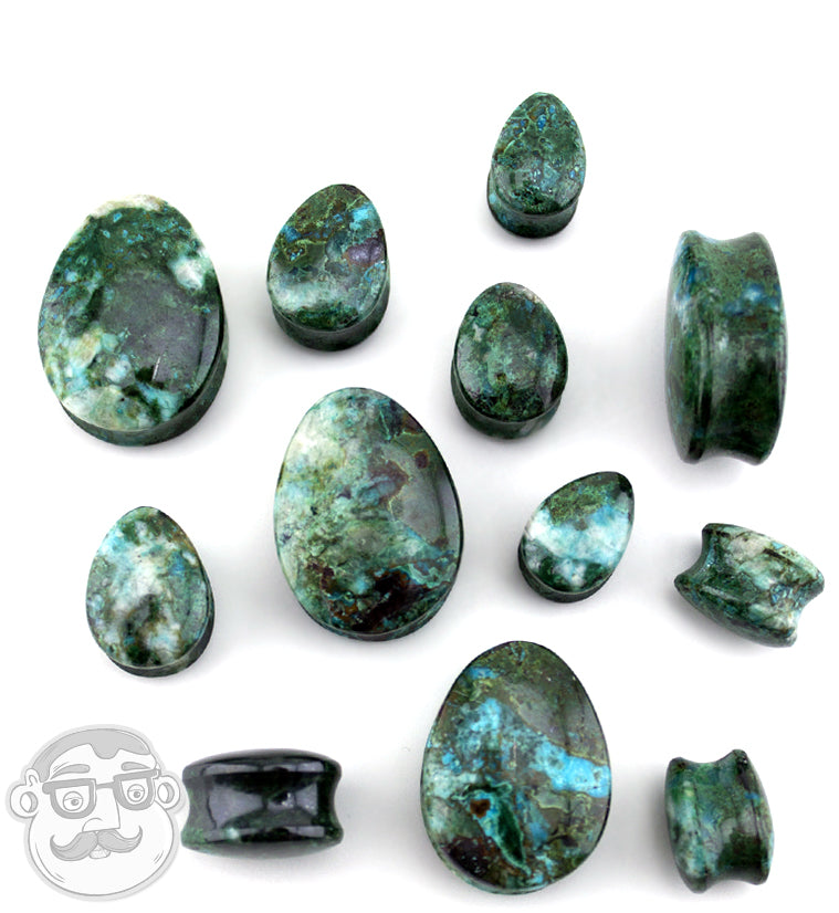 Chrysocolla Stone Teardrop Plugs