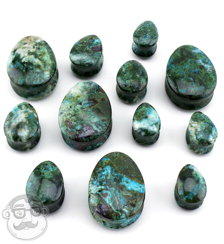 Chrysocolla Stone Teardrop Plugs