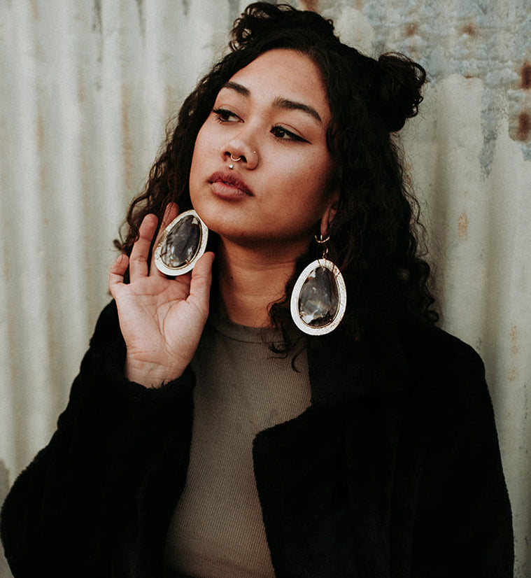 Hammered Lament Purple Chalcedony Stone Ear Weights