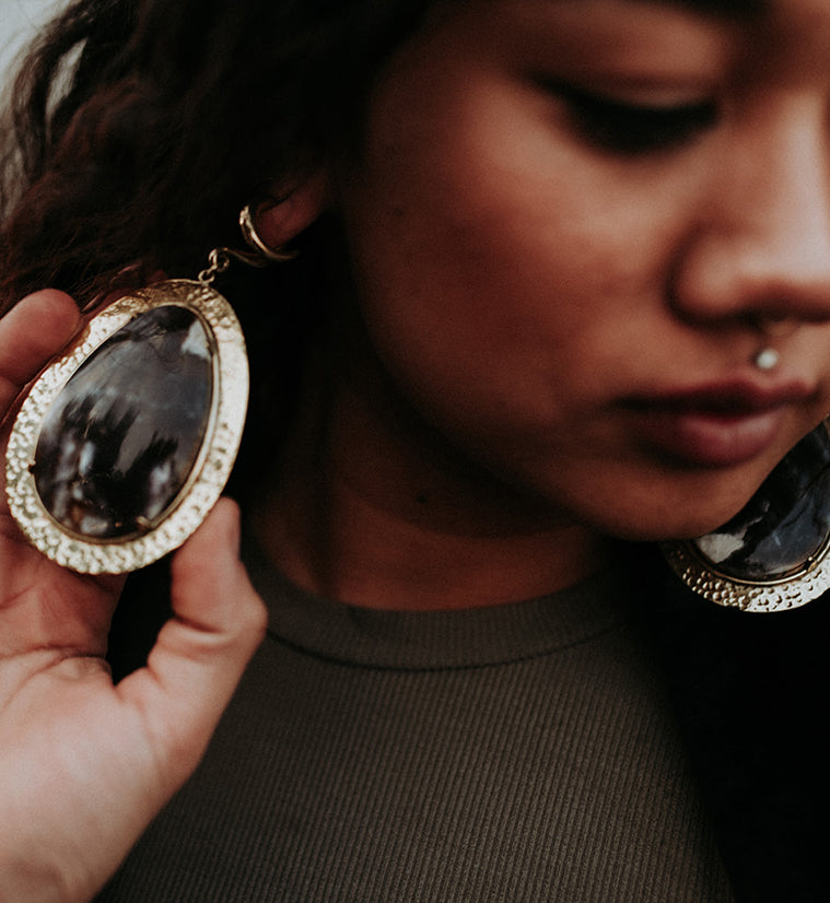 Hammered Lament Purple Chalcedony Stone Ear Weights