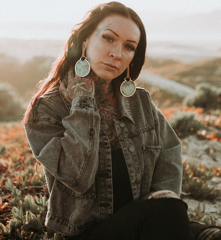 Chrysoprase Stone Brass Ear Weights