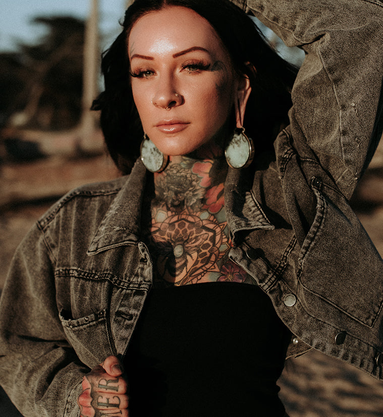 Chrysoprase Stone Brass Ear Weights