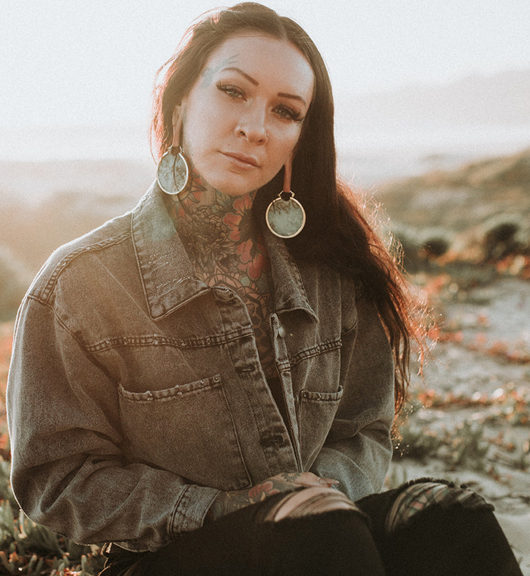 Chrysoprase Stone Brass Ear Weights