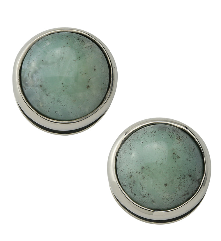 Chrysoprase Stone Disk White Brass Ear Weights