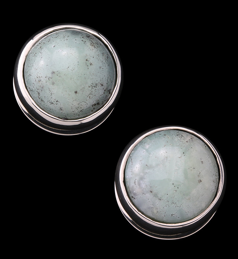 Chrysoprase Stone Disk White Brass Ear Weights