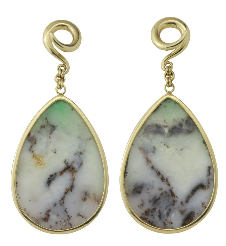 Chrysoprase Stone Teardrop Brass Ear Weights