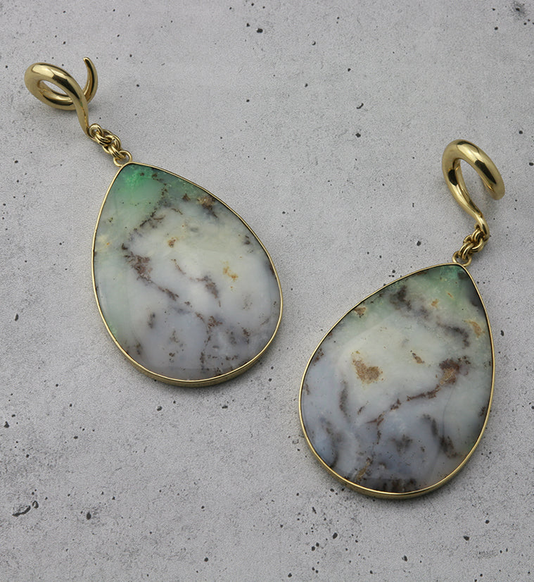 Chrysoprase Stone Teardrop Brass Ear Weights