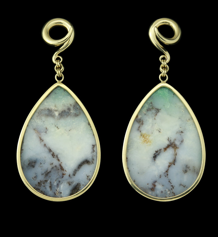 Chrysoprase Stone Teardrop Brass Ear Weights