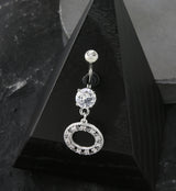 Circle CZ Frame Dangle Stainless Steel Belly Button Ring