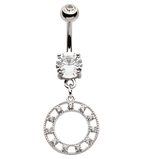 Circle CZ Frame Dangle Stainless Steel Belly Button Ring