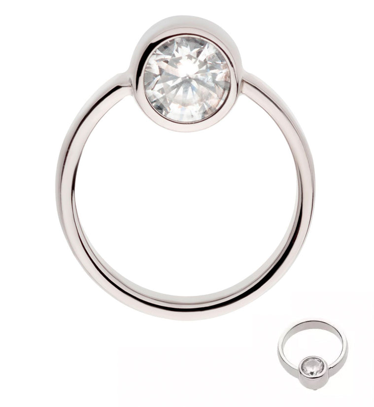Circle Top Clear CZ Internally Threaded Titanium Top