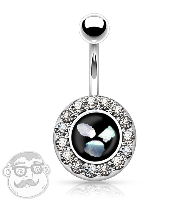 Circular CZ With Shell Inlay Belly Button Ring