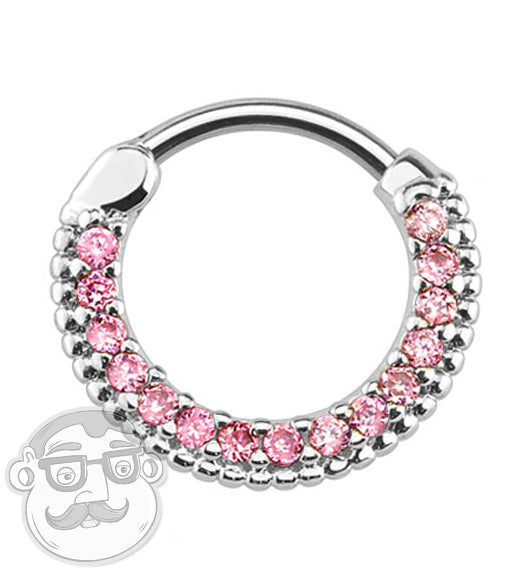 16G Circular PinkCZ Gem Paved Septum Clicker