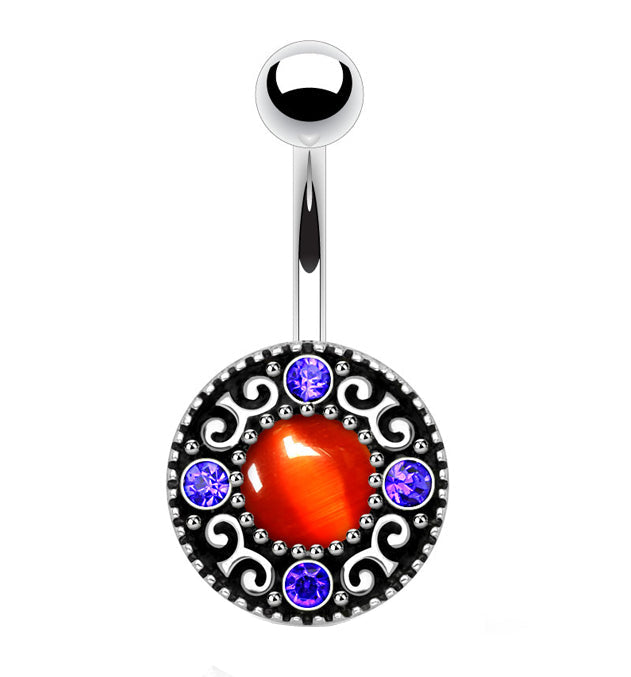 Circular Swirl Double Gem Stainless Steel Belly Ring