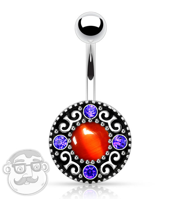 Circular Swirl Double Gem Stainless Steel Belly Ring