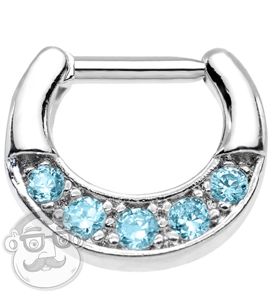 Aqua Cubic Zirconia Septum Clicker