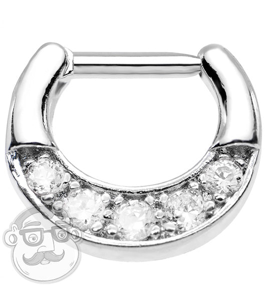 Clear Cubic Zirconia Stainless Steel Septum Clicker