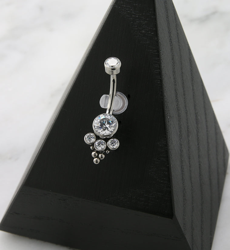 Clear Beaded CZ Titanium Internally Threaded Belly Button Ring