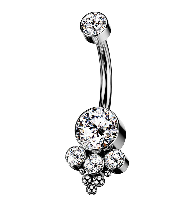Clear Beaded CZ Titanium Internally Threaded Belly Button Ring
