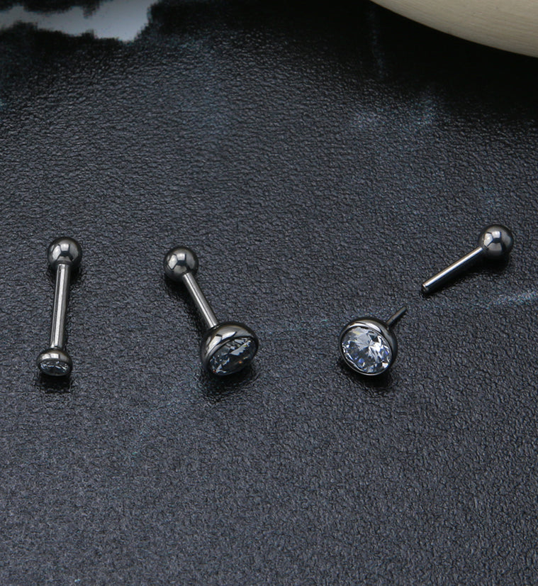 Clear Bezel Set CZ Titanium Threadless Barbell