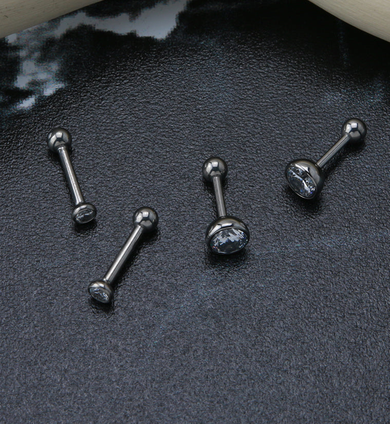 Clear Bezel Set CZ Titanium Threadless Barbell