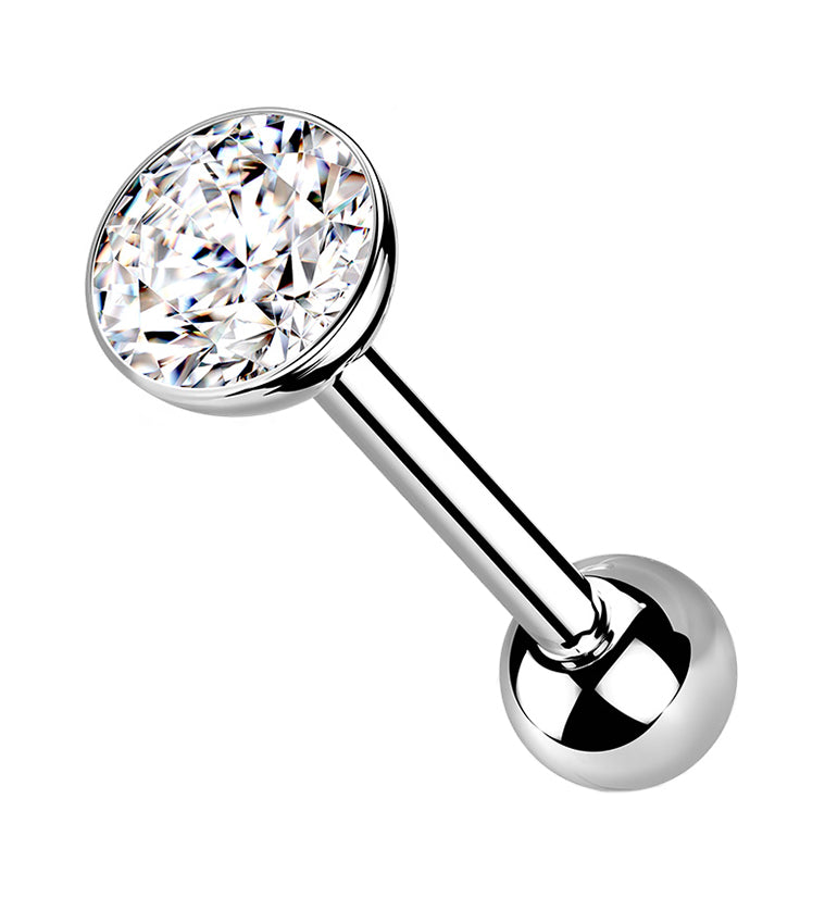 Clear Bezel Set CZ Titanium Threadless Barbell