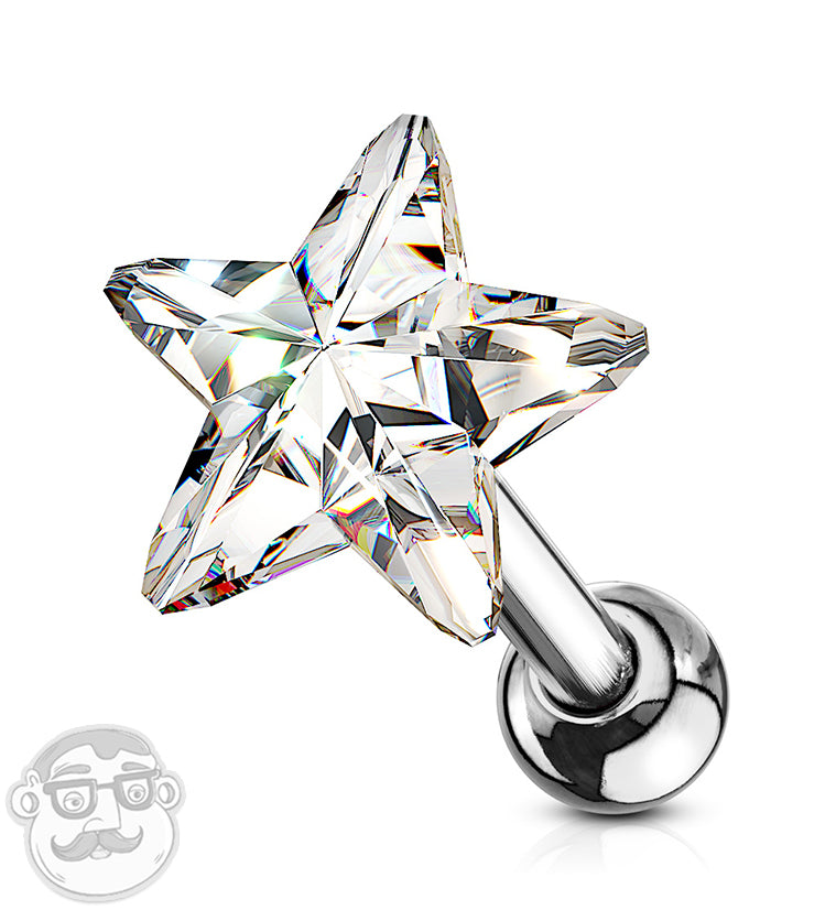 16G Clear Star Cartilage Barbell