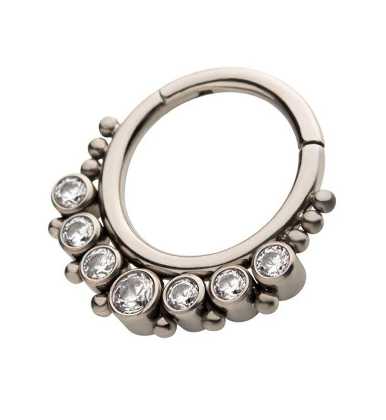 Clear CZ Cluster Titanium Hinged Segment Ring