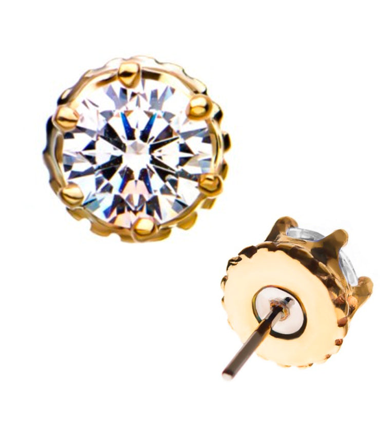 14kt Gold Clear CZ Crown Threadless Top