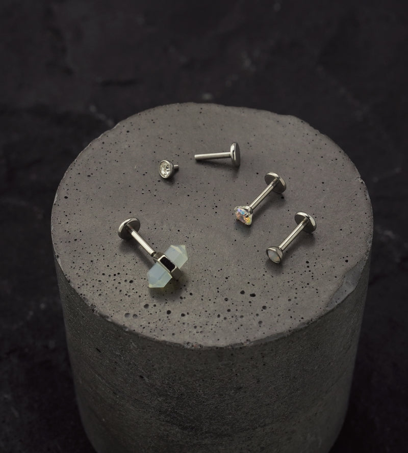 Clear CZ and Opalite Stainless Steel Internally Threaded Labret Pack