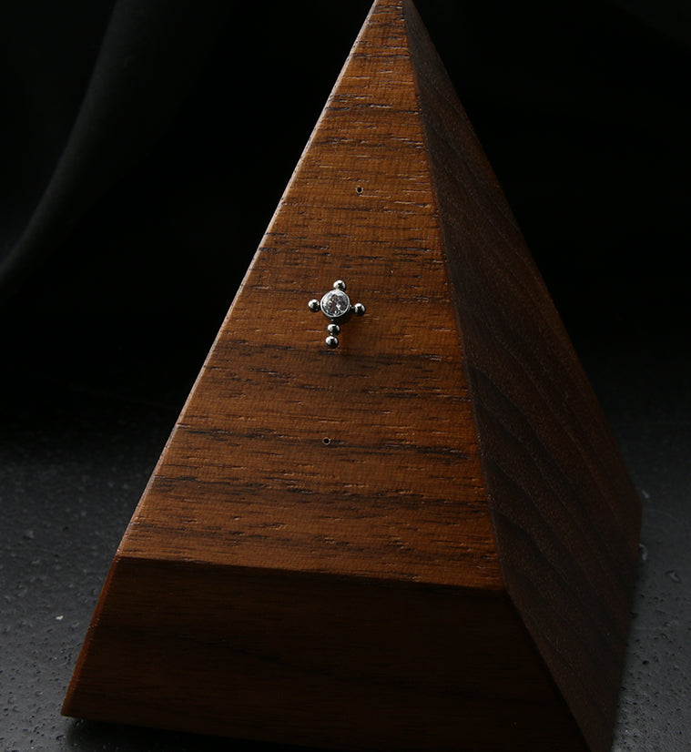 Clear CZ Beaded Cross Titanium Threadless Top