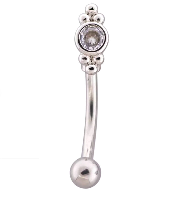 Beaded Clear CZ Stainless Steel Curved Barbell