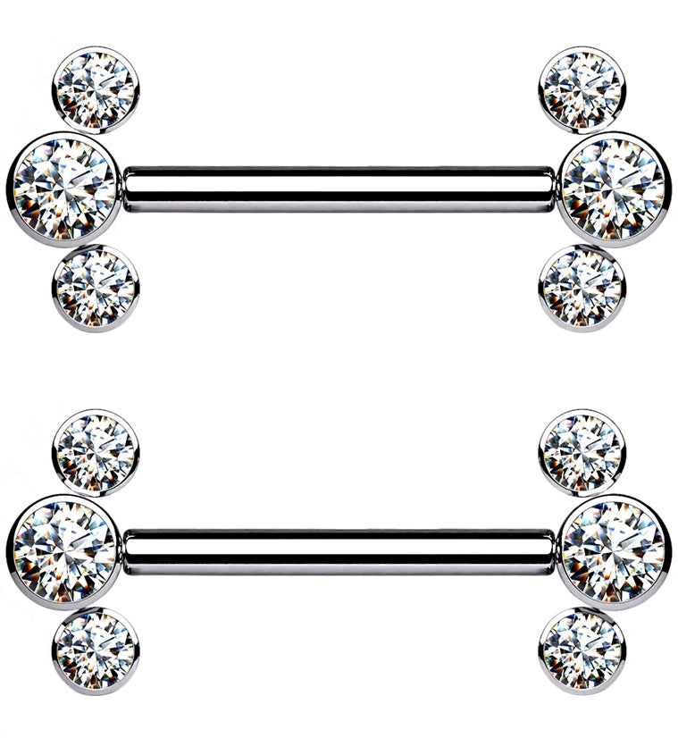 Cluster Clear CZ Stainless Titanium Nipple Bars