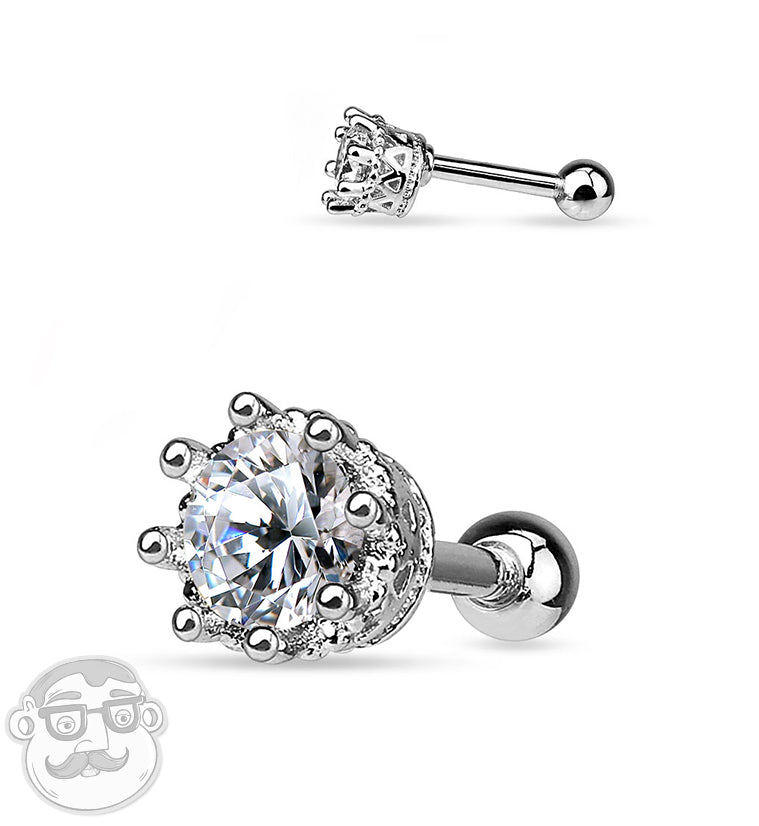 Clear CZ Crest Steel Tragus / Cartilage Barbell