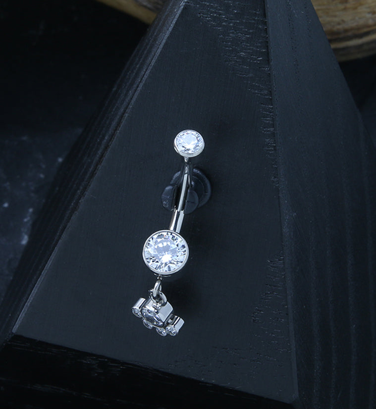 Clear CZ Dangle Charm Internally Threaded Titanium Belly Button Ring
