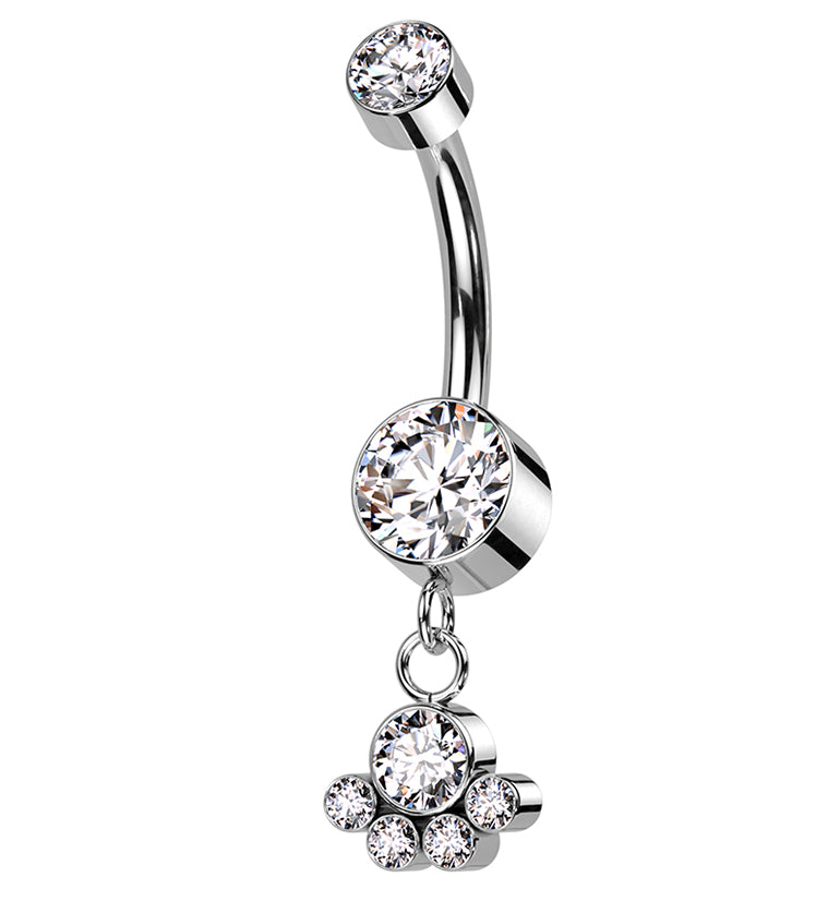 Clear CZ Dangle Charm Internally Threaded Titanium Belly Button Ring