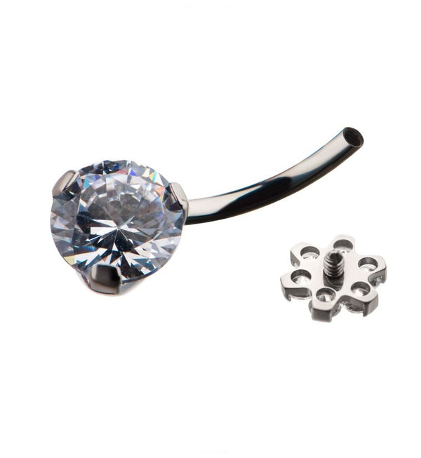 Clear CZ Flower Top Titanium Belly Button Ring
