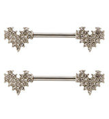 Clear CZ Hearts Stainless Steel Nipple Barbell