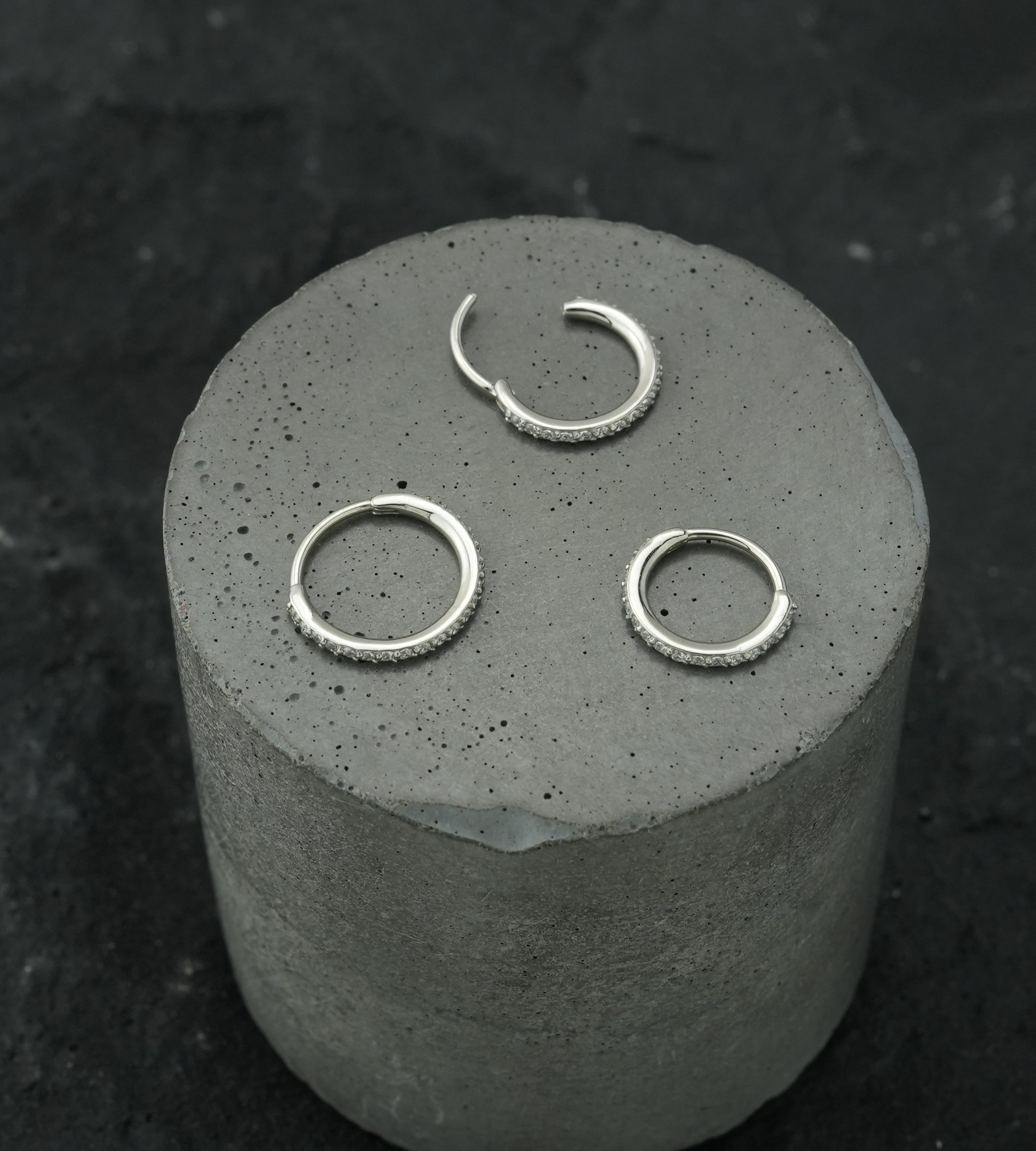 Clear CZ Hoop Stainless Steel Hinged Segment Ring