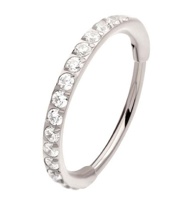 Clear CZ Hoop Stainless Steel Hinged Segment Ring