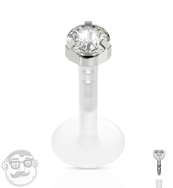 16G Clear CZ Prong Push Top Labret
