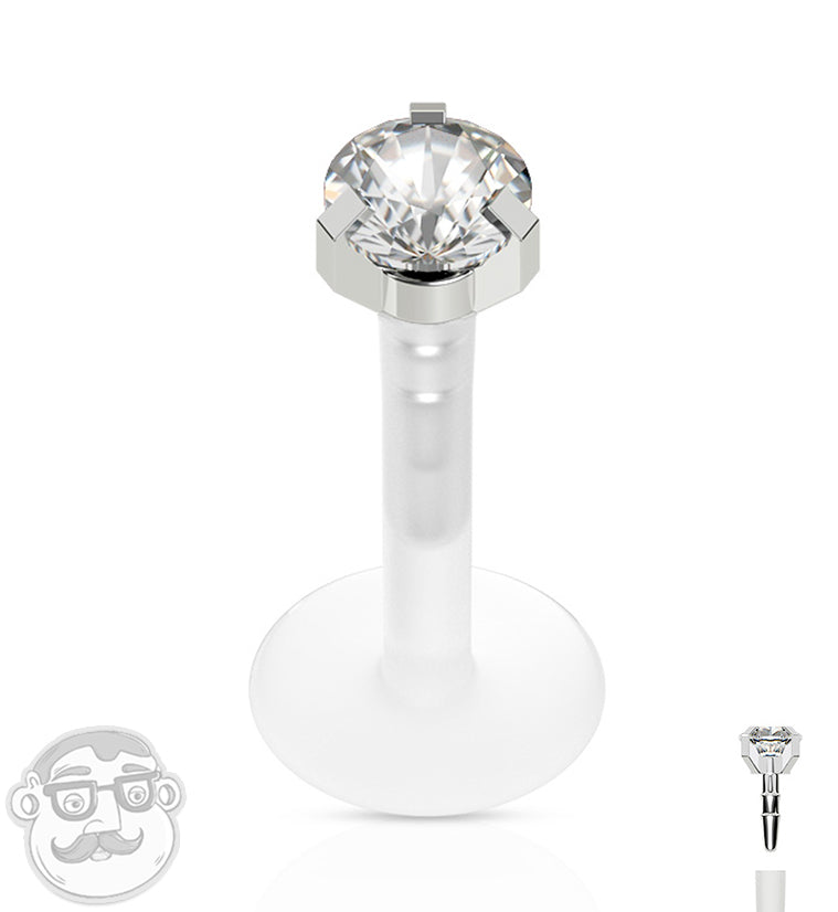 16G Clear CZ Prong Push Top Labret