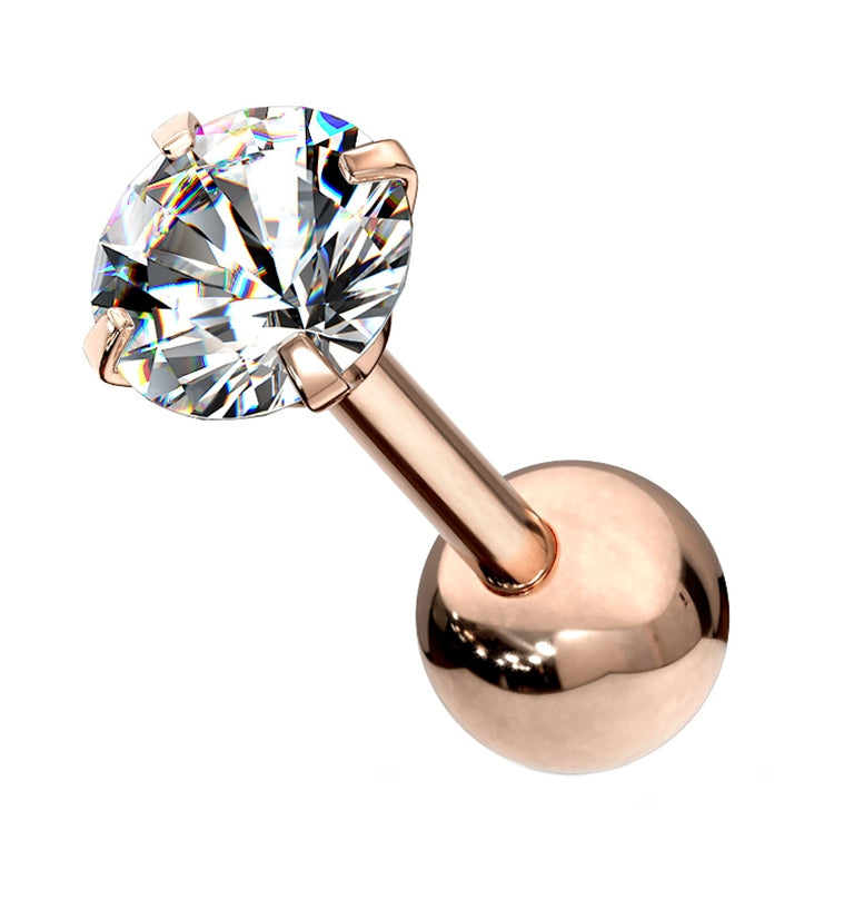 16G Rose Gold PVD CZ Top Cartilage Barbell