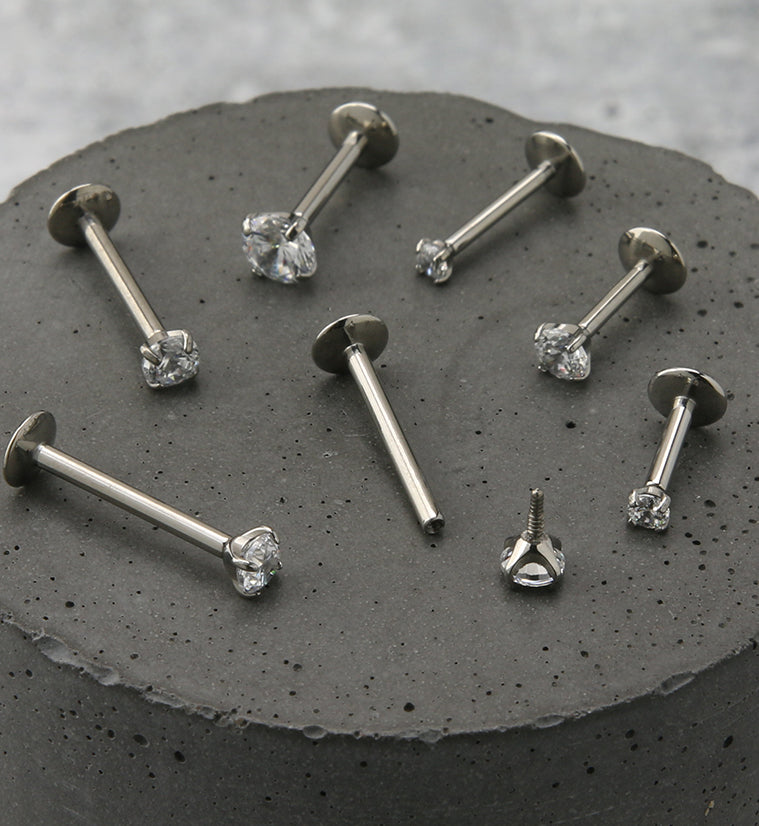 Clear CZ Prong Labret Stud (Convex Disk)